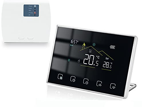 Thermostat Connecté, Thermostat WiFi pour Chauffage au Sol Électrique Compatible avec Alexa, Thermostat sans Fil Programmable Intelligent avec Écran LED Tactile,Fonctionne avec Piles