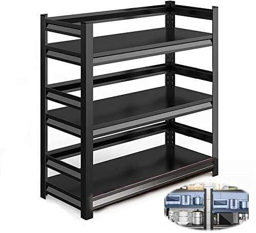Schwarz Schwerlastregal Stahlgestell Höhenverstellbaren Metallboden | 3 Ebene | Lagerregal Metall Kellerregal Regal für Bad, Küche, Wohnzimmer, Schlafzimmer, Balkon ( Size : 39x12x32in/100x30x80cm )