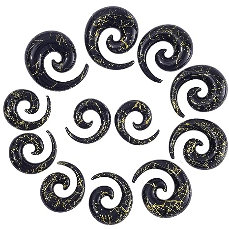 Longbeauty 6 Paare Acryl Tapers Dehnspirale Dehnschnecke Dehnstab Piercing Ohr Expander Kit 10MM-20MM, Schwarz, Stil B