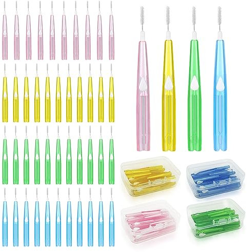SKHAOVS 40 Stück Interdentalbürsten Zahnbürstchen,Push-Pull Interdentalreiniger Oral Dental Zahnbürste Zwischenräume, Tragbarer Zahnseide Stick für Reiniger Zahnreinigung Werkzeug (4 Farben)