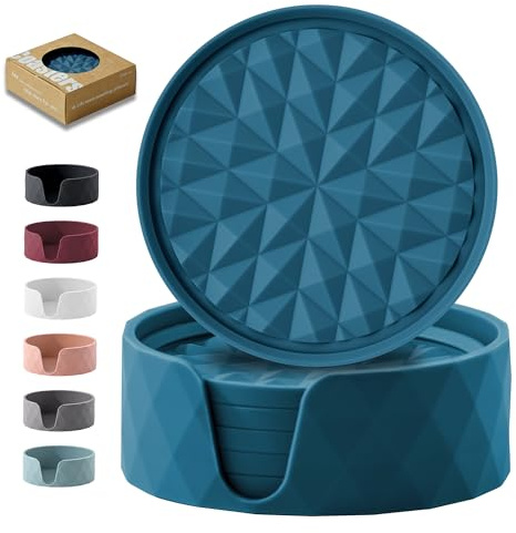 Wingcases Silikon-Untersetzer Gläser mit Halterung 6er-Set | Große 9,5cm Joghurt Deckel für Joghurtbecher 500g, Mehrweg Organizer Küche, Dunkelblau