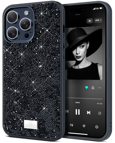 BEZ Handyhülle für iPhone 15 Pro Hülle Glitzer, Sparkle Diamond Crystal Bling Hülle mit Bling & Co. Serie für iPhone 15 Pro, Jet Schwarz