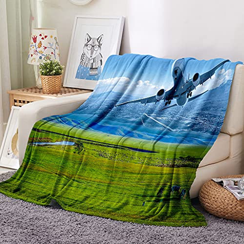 EHOMERY Kuscheldecke Flauschig Weiß Decken Zum Selbst Gestalten Kuscheldecke Outdoor Camping Decken Schlafzimmer Flugzeug Landschaft Hosting-Decke Blau 240x180cm