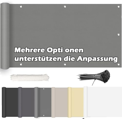 ROBAG Balkonverkleidung 140x140cm, Balkon Sichtschutz Windschutz, Windschutz Sonnenschutz, mit Ösen Nylon Kabelbinder und Kordel für Gartenzaun Balkonzaun -Grau