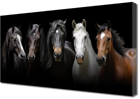 ZQQART Leinwandbild mit Pferden groß braun weiß schwarz rennende Pferde Bild Westerntiere Pferdeporträt Gemälde Wildpferde Thema für Wohnzimmer Büro Zuhause Wanddekoration (Pferdeportrait,40x80cm)