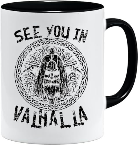 Jungle Mug Tazza vichinga nordica, idea regalo per uomini anziani, papà, nonno, motivo vichingo, teschio, boccale da birra, martello (VIKING001)
