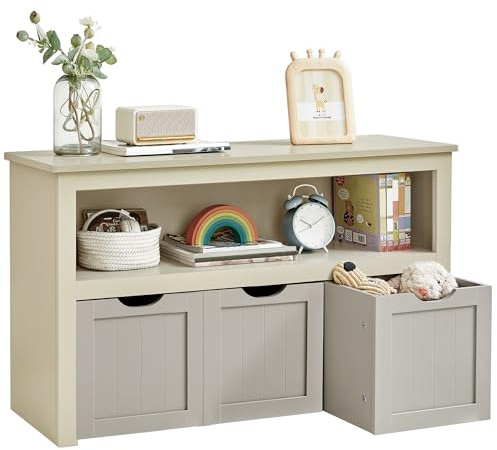VASAGLE Kinderregal, Spielzeugaufbewahrung für Kinder, Aufbewahrungsschrank, Spielzeugschrank, Aufbewahrungsbox mit Rollen, Spielzeugregal, für Kinderzimmer, 30 x 102 x 60 cm, sandbeige LHS380K01