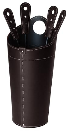 LIMAC Juego de hierros de chimenea con mango de cuero, bolsa porta hierros, utensilios de chimenea, bolsa portahierros, producto de Limac Design®, color marrón oscuro