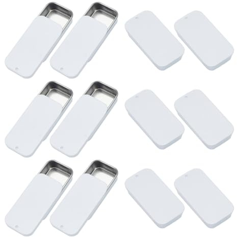 HOBBIESAY 12pcs Mini Metal Tin Box Slide Tin Container Empty Storage Organizer Tins Rectangular Tinplate Slide Storage Box for DIY Candles Dry Storage Spices Tea Candy Party Favors