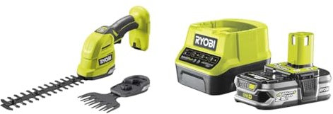 RYOBI - Cisaille à Gazon/Sculpteur de Végétaux 18V One+ - Idéal Entretien et des Petits Arbustes - Vendu sans Batterie ni Chargeur - RY18GSA-0 & 5133002237 Batterie d'outillage 18 V 2,5 Ah