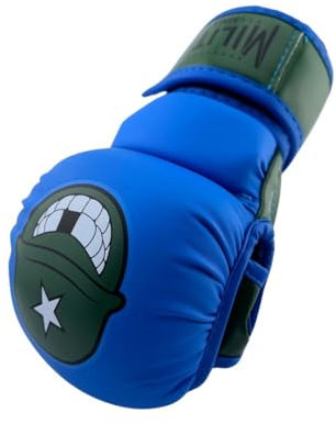 Milita MMA - 198,4 g Guanti sparring e allenamento MMA Palmo Aperto per uomini, donne e bambini, kickboxing, boxe tailandese, guanti ibridi imbottiti, guanti misti (blu e
