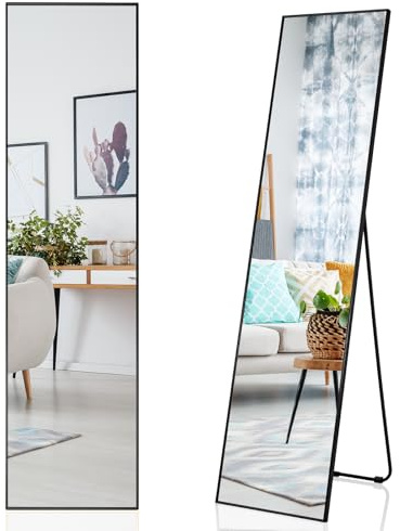 COSTWAY Miroir sur Pied 3 en 1, 160 x 40 cm, Grand Miroir en Pied, Verre Incassable, Sangle d’Attache Reglable, Tampons EVA, Miroir Mural Rectangulaire pour Chambre, Salon, Entrée, Noir