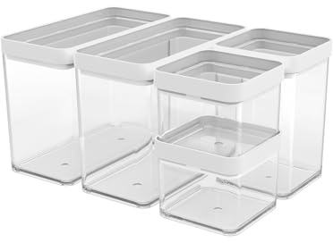 Rotho Fera Vorratsdosen mit Deckel 5er-Set 2 x 2,1 L bis 0,5 L Transparent | Vorratsdosen mit Deckel, aromadichter Verschluss, weißer TPE-Dichtungsring, transparent, spülmaschinen- und tiefkühlgeeignet