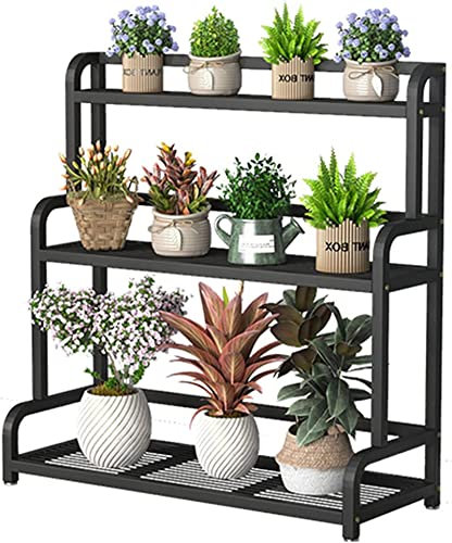 JUYYTUK 3-stöckiger Metall-Pflanzenständer, Leiterregal, Blumentopfhalter, für den Innen- und Außenbereich, für Garten, Balkon, Wohnzimmer, schwarze Ständer