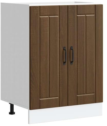 vidaXL Lucca Sink Base Cabinet - Brown Oak Kitchen Storage with Adjustable Feet, Engineered Wood Construction, 60 x 46 x 81.5 cm