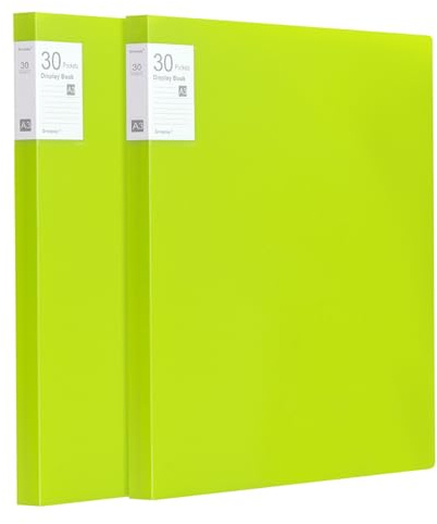 Srvnpioy A3 displaybok 30 fickor, 2-pack, 60 arkkapacitet, genomskinliga fickor, A3-portfölj presentationsbok för konstverk, ritning, rapport, grön