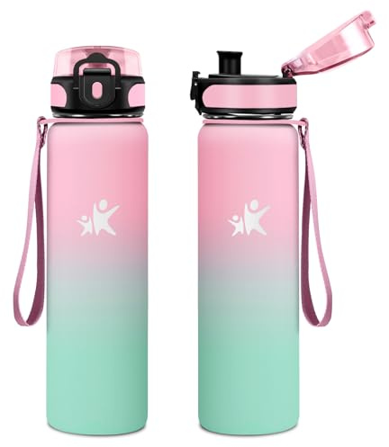 KollyKolla Botella Termica 1L, Botella Agua Acero Inoxidable, sin BPA, Acero Inoxidable y Reutilizable, Cantimplora Termica a Prueba de Fugas, Termo Agua para Escuela, Oficina, Gimnasio