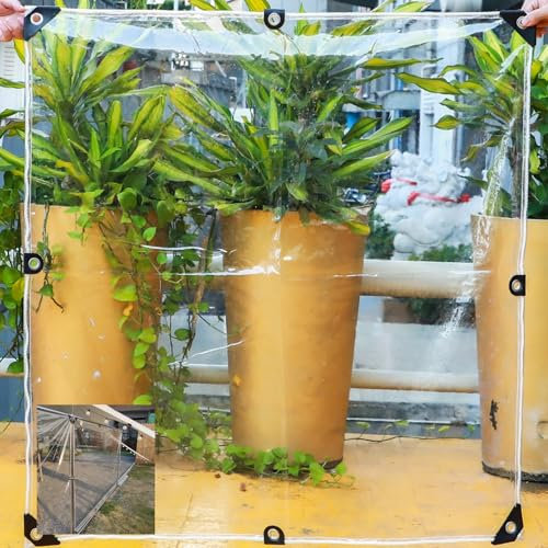 wasserdichte Transparente PVC Plane mit Ösen,Durchsichtig Abdeckplane,Wetterfeste Plane,Outdoor Vorhang,Geeignet Zum Abdecken von Gartenmöbeln,Pflanzen,Haustierkäfigen usw (1.4m×4m)