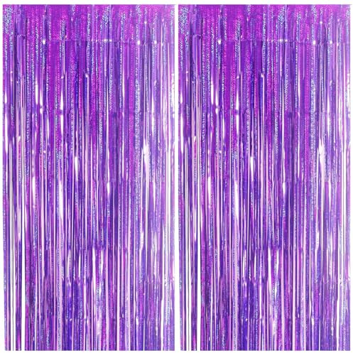 2pcs Tinsel Curtain Blue Glitter, 3ft X 6.4ft Aluminum Foil Flow Curtain Background Streamer, Girls Tinsel Curtains Pastel Foils Fringe,Birthday Party Wedding Backdrop Decoration（Purple)