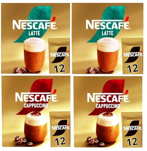 NESCAFÉ Variety Pack x12 Instant Coffee Sachets, Flavours inc. Cappuccino, Latte (Pack of 4, Total 48 Sachets)