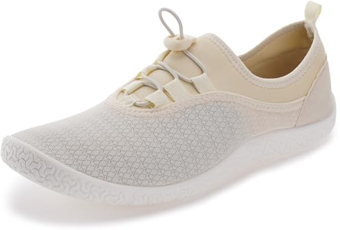 WHITIN Womens Water Shoes Swim Aqua Socks Size 9 Pool Quick Dry Zapatos de agua Barefoot Aerobics Beach Boat Sand Fishing Kayaking Ladies Wading Walking Beige