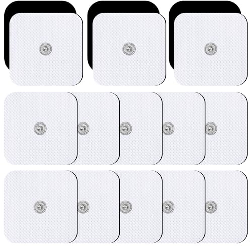 16 Stück Elektroden Pads 5x5 cm, Selbstklebend Elektroden Pads für Elektrostimulatoren, Wiederverwendbare Klebeelektroden-Pads für TENS Geräte & EMS Trainer, mit 3,5 mm Snap Druckknopf