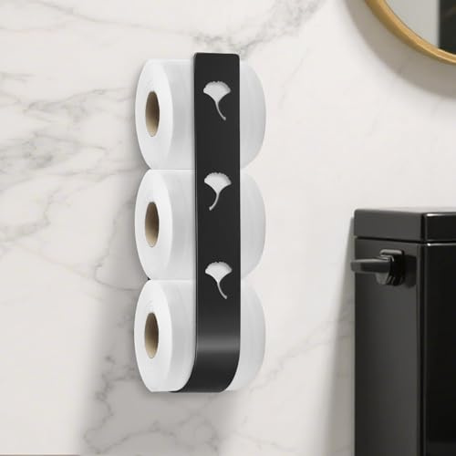 iulrtba Toilettenpapier Aufbewahrung Schwarz, Toilettenpapierhalter Ohne Bohren, Ersatzrollenhalter Toilettenpapier, Klopapier Aufbewahrung für 3 Rollen für Badezimmer Wand