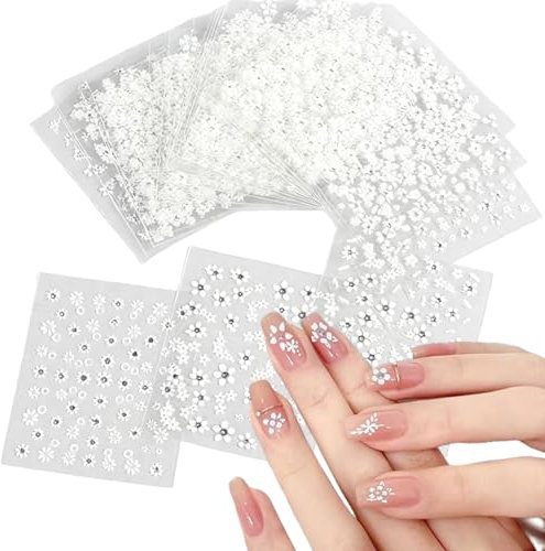 LAJUP Lot De 30 Feuilles D'Autocollants 3D Pour Ongles - Motif Fleurs - Décoration Des Ongles(Blanc)