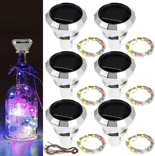 GWCYMYD 6Pack Solar Wine Bottle Lights, IP65 Waterproof Solar Bottle Lights with 2M 20 Led Copper Wire, Decorative Lamp for Parties Festival (Color Light)