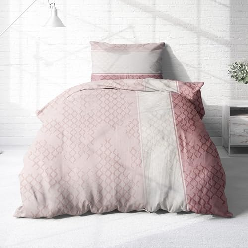 Träumschön Bettwäsche aus 100% Baumwolle 155x220 + 80x80 cm pink rosa weiß | Renforcé Bettwäsche mit Reißverschluss, leicht, atmungsaktiv, bügelfrei, ideal für Frühling, Sommer, Made in EU, OEKO-Tex