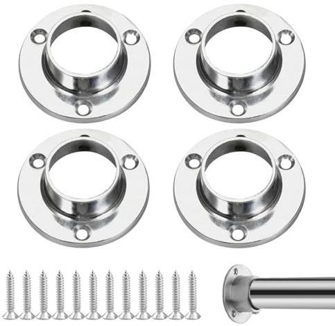 25mm Wardrobe Rail Brackets with Holding Screws, Stainless Steel Flange Rod Holder for Wardrobe Hanging Rod, Chrome Closet Rod End Supports Bracket for Clothes Rail, Towel Bar (25mm-4pcs)