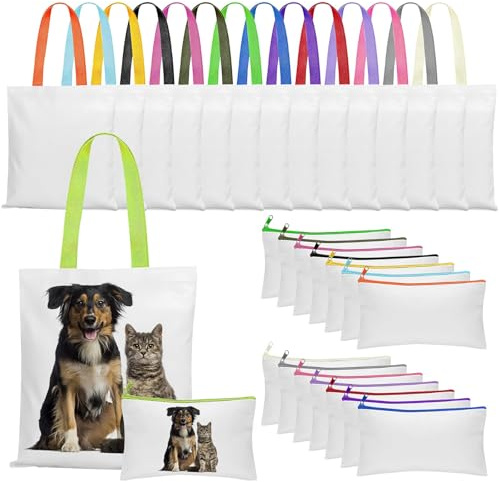 YFNVH 30 Stück Sublimations Rohlinge Taschen, Wiederverwendbare Blanko Stofftaschen aus Canvas mit Kosmetik Tasche DIY Heißtransfer Einkaufstaschen für Reisen, Basteln, Einkaufen