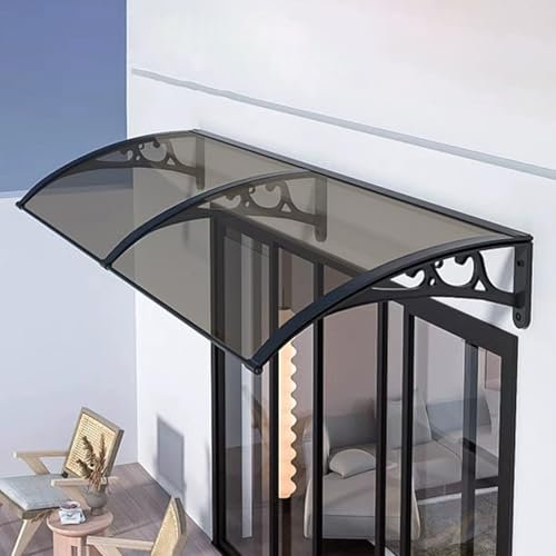 LYXWGRZD Door Window Awning Prevent falling objects from heights, Awning Canopy UV, Polycarbonate Cover Front Awning, Hollow Sheet Rain Snow Protection(Brown,23.6X70.8in/60X180cm)