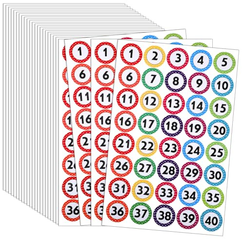 Grevosea 1000 Pcs 1-40 Number Stickers, 1 Inch Small Number Stickers Self Adhesive Sticker Numbers Decals Labels for Indoor Outdoor Storage Organizing Boxes Bins Toolbox (25 Sheets)