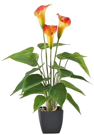 Obelunrp Plante en Pot Artificielle Fausse lis Calla pour Le Jardin intérieur extérieur Home décoration intérieure Orange, Calla lys Fleurs artificielles, Plantes en Pot