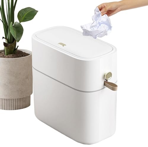 Ylnailky Petite Poubelle Avec Couvercle Pour Salle De Bain | Poubelle Automatique Pour Salle De Bain | Corbeille 8L Anti-odeurs Design Fin Pour Toilette Intérieure Buanderie Maison Sous Évier Bureau