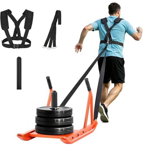 VEVOR Slitta con Pesi, Compatibile con Dischi da 25 e 51 mm Slitta per Allenamento di Forza e Forza per Esercizi Atletici, Attrezzatura per Allenamento Fitness con Maniglia, Arancione