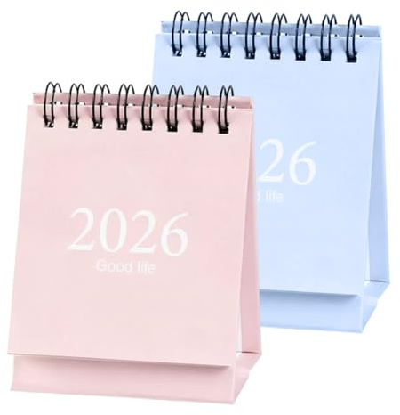 YUVKIN 2 Mini Calendriers de Bureau 2026 Calendriers Compacts de Janvier 2026 à Juillet 2027 Petits Calendriers de Table avec Autocollants pour Bureau à Domicile et École (Bleu/Rose)