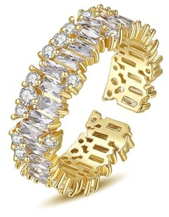 Ayoiow Gold Eheringe 585 Damen 14K Gelbgold für Damen, Klobig Offen Moissanit Verlobungsring Echtgold, Vorsteckring Gold 585 für Sie