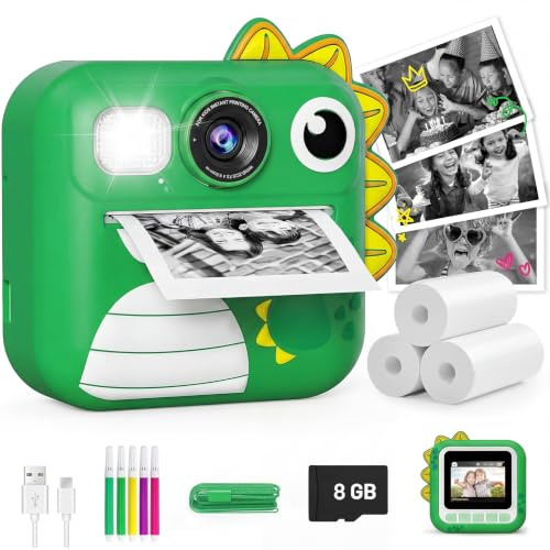 KOKODI Kinderkamera Sofortbildkamera 3-12 Jungen Mädchen | 1080P Videoaufnahme, 8GB Karte, MP3 Unterstützung, 3s Instantdruck, 2,4‑Zoll‑HD‑Display, Blitz, Verzögerte Aufnahmen