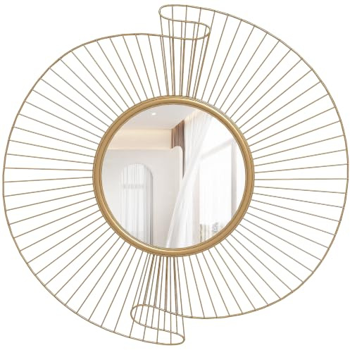 HOMCOM Specchio decorativo rotondo 60 cm con fissaggio a 360 ° decorazione da parete in metallo moderno con dettagli pieghettati, decorazione da appendere per soggiorno, camera da letto, ufficio, oro