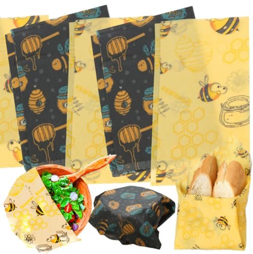 Bienenwachstücher, 5 Stücke wiederverwendbare Sandwichfolien & Schüsselabdeckungen aus plastikfreier Baumwolle für Brot, Käse, Lunchbox & Lebensmittelaufbewahrung (30cm/25cm/18cm)