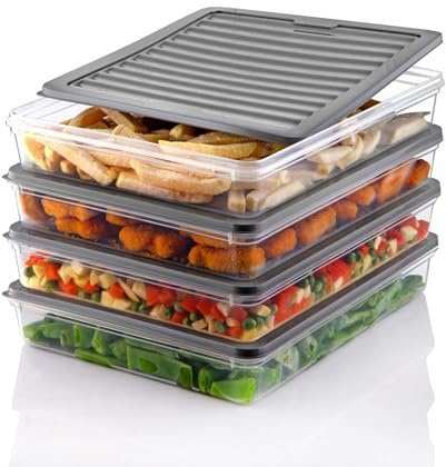 Ginza Maison FreshBox Stapelbare Frischhaltedosen mit Luftdichtem Deckel – 4-teiliges Vorratsdosen-Set, Auslaufsicher, Kühlschrank Organizer, Mikrowellen, Gefrierschrankgeeignet, 2,4 Liter (Grau)