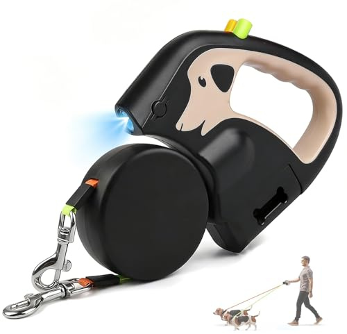 MidingChai Doppelleine für 2 Hunde,Hundeleine 3m mit Wiederaufladbarem LED Licht & Kotbeutel,Automatische Flexileine für Mittel große & Große Hunde (<60kg),Leine Hund für Nachts Training Spaziergänge