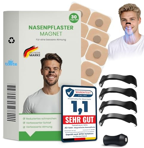 Airtaste® Magnetische Nasenpflaster für bessere Atmung und gegen Schnarchen – Nasenpflaster Magnet für besser atmen und Erholung – Nasenstrips für besseren Atem bei Schlaf und Sport (Starter Pack)