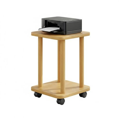YOWLLXOF Supporto per Stampante con rotelle girevoli a 360°, Carrello per Stampante Mobile a 2 Livelli con Pannello in Legno massello,per Ufficio Domestico(Wood,15.7 * 15.7in)