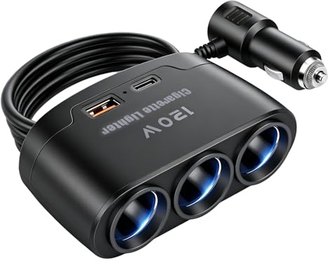 120W Prise Allume Cigare 12V/24V avec 3 Prises Ports USB C PD 3.0 & QC 3.0
