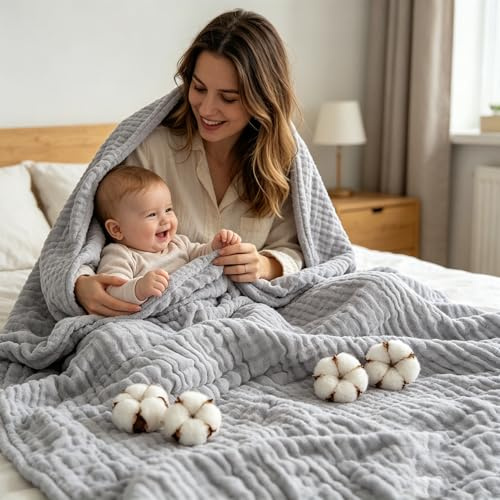 Musselin Decke Sommer, Sanfte Musselindecke Bio, Musselin Decke Erwachsene, Atmungsaktive Gaze-Decke Alle Jahreszeiten, Muslin Blanket-Weich & Leicht Vorgewaschene 100% Baumwolldecke (J,150*200CM)