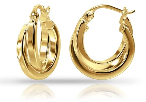 Gold Tone over Sterling Silver Square-Tube Double Twisted 15mm Round Hoop Earrings