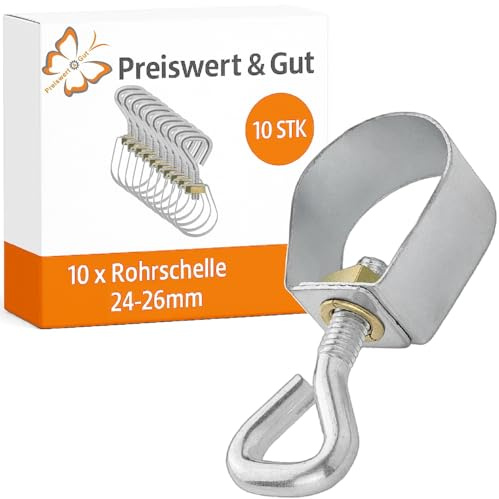 10 x Rohrklemmen aus Stahl für starre und flexible Rohre – Robuste Rohrhalterungen mit Drehschraube, Rohrschellen Größen Auswahl Abmessungen 17-28 mm (24-26mm)